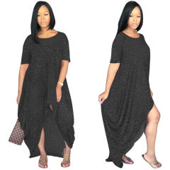 Solid Color Irregular Maxi Dresses Short Sleeve Boho Dress PQSD107A