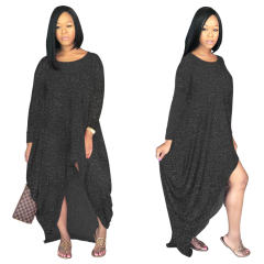 Long Sleeve Boho Dress Solid Color Irregular Maxi Dresses PQSD107B