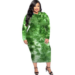 Purple Tie-dye Autumn Midi Dress Long Sleeve Plus Size Casual Dress PQSD040C