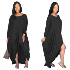 Long Sleeve Boho Dress Solid Color Irregular Maxi Dresses PQSD107B