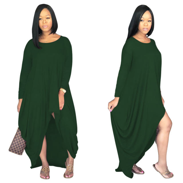 Long Sleeve Boho Dress Solid Color Irregular Maxi Dresses PQSD107B
