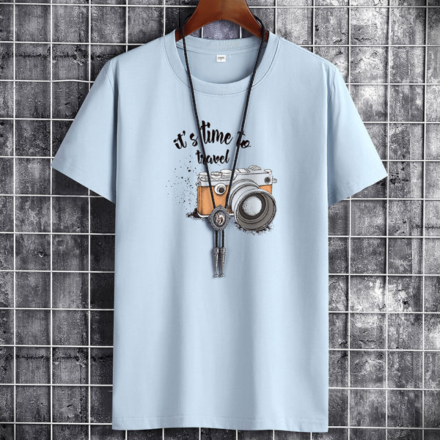 Black Summer Fashion T-shirt for Men Plus Size Cotton Tops PQ1016A