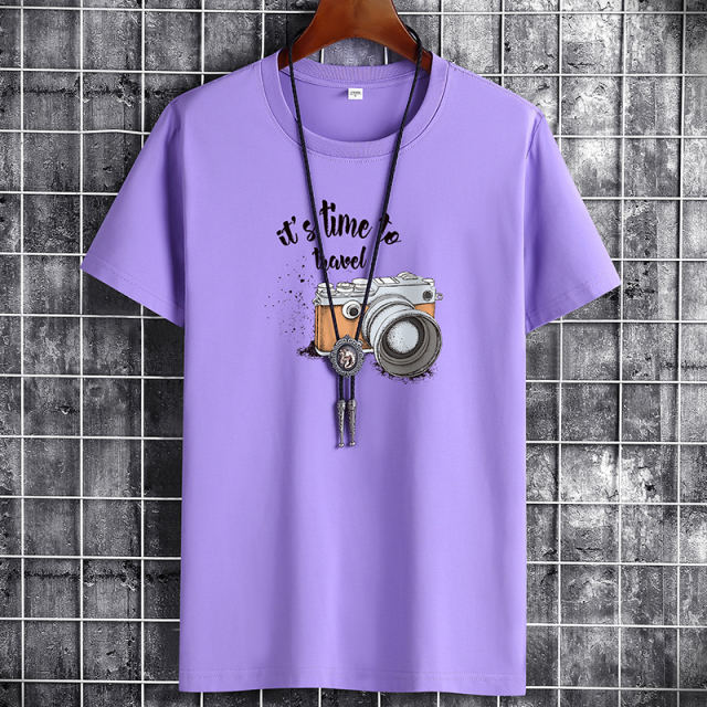 White Summer Fashion T-shirt for Men Plus Size Cotton Tops PQ1016B