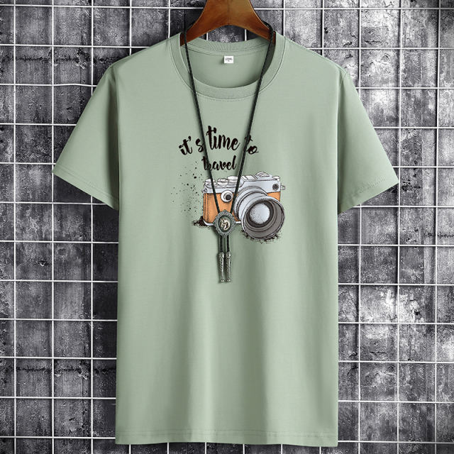 Grey Summer Fashion T-shirt for Men Plus Size Cotton Tops PQ1016C