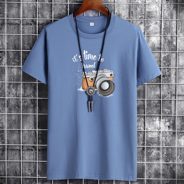 White Summer Fashion T-shirt for Men Plus Size Cotton Tops PQ1016B