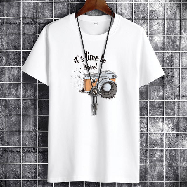 Grey Summer Fashion T-shirt for Men Plus Size Cotton Tops PQ1016C