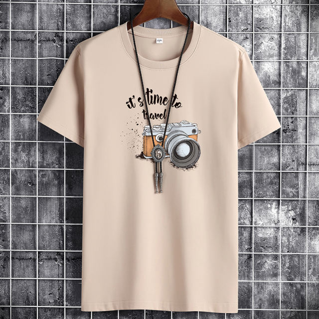 White Summer Fashion T-shirt for Men Plus Size Cotton Tops PQ1016B