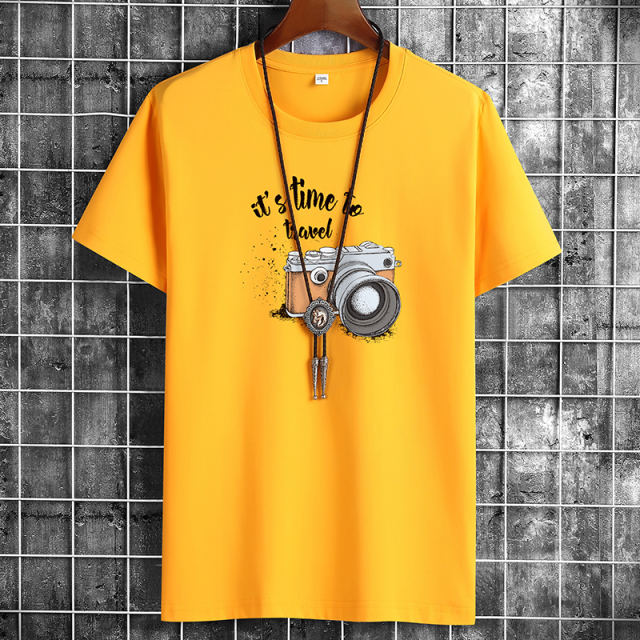 Grey Summer Fashion T-shirt for Men Plus Size Cotton Tops PQ1016C