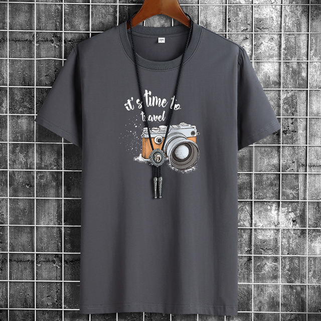 White Summer Fashion T-shirt for Men Plus Size Cotton Tops PQ1016B