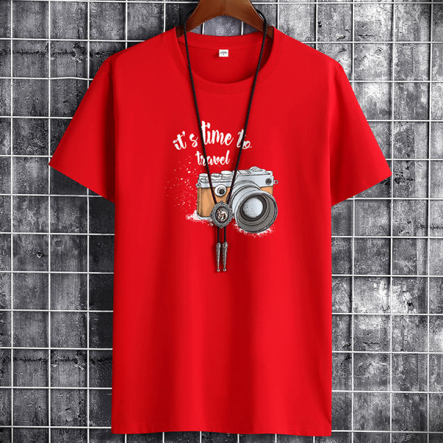 Grey Summer Fashion T-shirt for Men Plus Size Cotton Tops PQ1016C