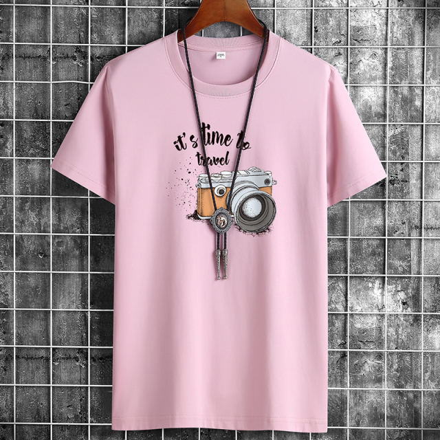 Grey Summer Fashion T-shirt for Men Plus Size Cotton Tops PQ1016C