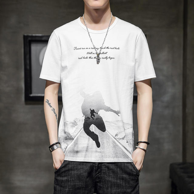 Black Trend Casual T Shirts Summer Fashion Cotton T-shirt For Men RL8140A