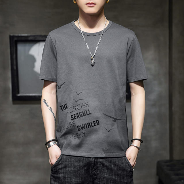 White Trend Casual Cotton T Shirts Summer Fashion T-shirt For Men RL8141B