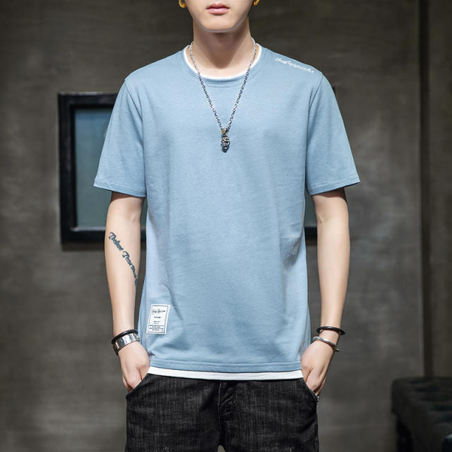 Blue Summer Fashion T-shirt For Men Trend Casual Cotton T Shirts RL8144B