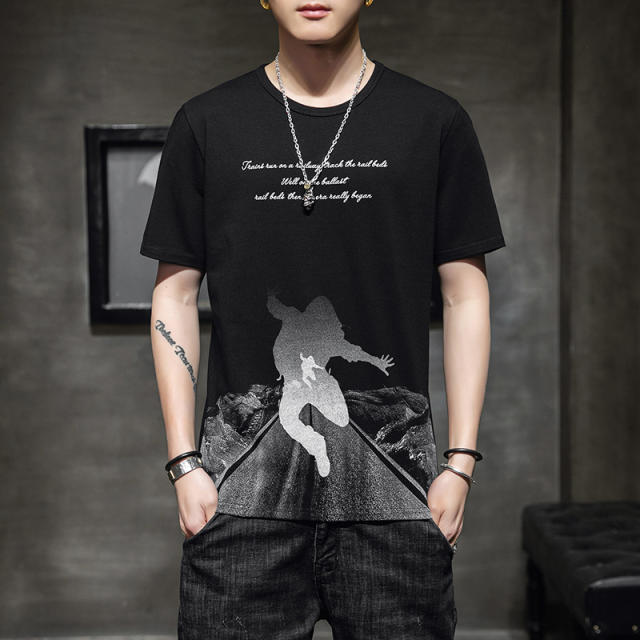 Black Trend Casual T Shirts Summer Fashion Cotton T-shirt For Men RL8140A