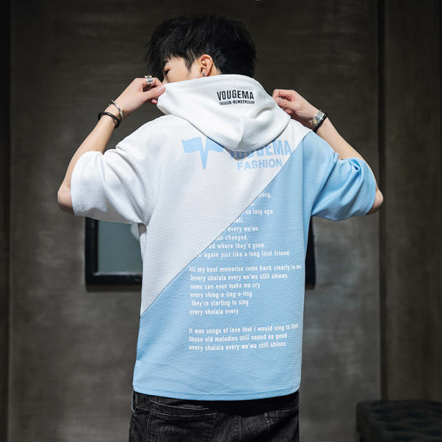 White Summer Hooded Cotton T-shirt Men Fashion Hoodies Casual T Shirts RL8156C