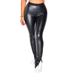 Black PU Hight Waist Leggings Sexy Slim Faux Leather Pants for Women PQ298