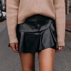 PU High Waist Skirt Pants for Women Faux Leather Clubwear PQ297