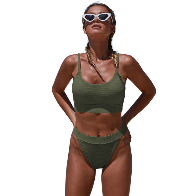 Black Solid Color Padded Bathing Suit Sexy Bikini for Women PQ411743A