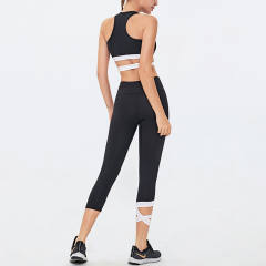 Black Fitness Bras with Sport Leggings Women Bubble Butt Yoga Outfits PQGS30030A