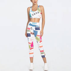 Women Bubble Butt Yoga Outfits Printed Fitness Bras with Running Leggings PQGS30027