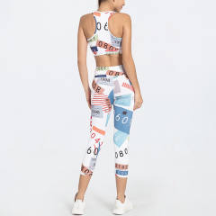 Women Bubble Butt Yoga Outfits Printed Fitness Bras with Running Leggings PQGS30027
