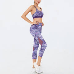 Digital Print Bubble Butt Yoga Outfits Women Fitness Bras with Running Leggings PQGS30026