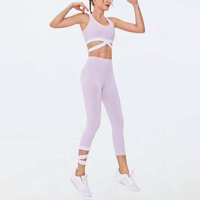 Blue Fitness Bras with Sport Leggings Women Bubble Butt Yoga Outfits PQGS30030B