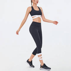 Black Fitness Bras with Sport Leggings Women Bubble Butt Yoga Outfits PQGS30030A