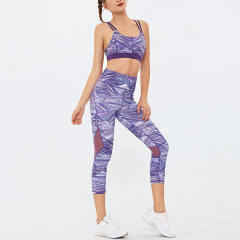 Digital Print Bubble Butt Yoga Outfits Women Fitness Bras with Running Leggings PQGS30026