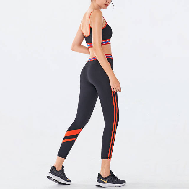 Black Fitness Vest with Sport Leggings Women Bubble Butt Yoga Outfits PQGS30054A