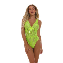 Green Sexy Teddies Eyelash Lace Bodysuit Lingerie For Women PQ4072