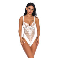 White Sheer Eyelash Lace Bodysuit Sexy Teddies Lingerie For Women PQ3279B