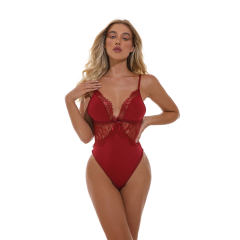 Red Sexy Teddies Lingerie V-neck Bodysuit For Women PQ4092B