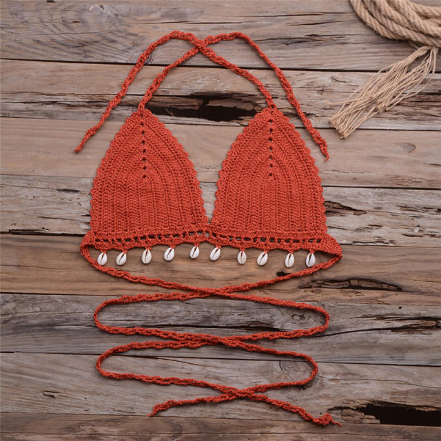 Summer Tassel Bikini Bras Sexy Beach Wear Women Crochet Swimwear PQ7004