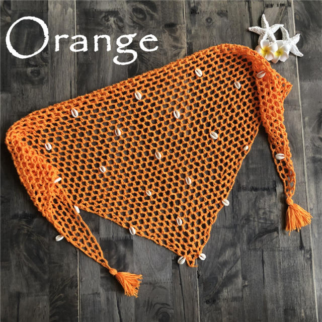 Orange Tassel Beach Scarf For Women Crochet Skirts Swimwear PQ5911C