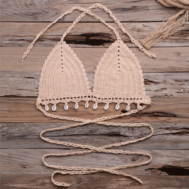 Summer Tassel Bikini Bras Sexy Beach Wear Women Crochet Swimwear PQ7004
