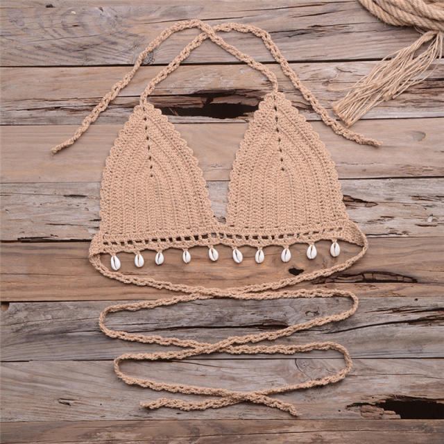 Summer Tassel Bikini Bras Sexy Beach Wear Women Crochet Swimwear PQ7004
