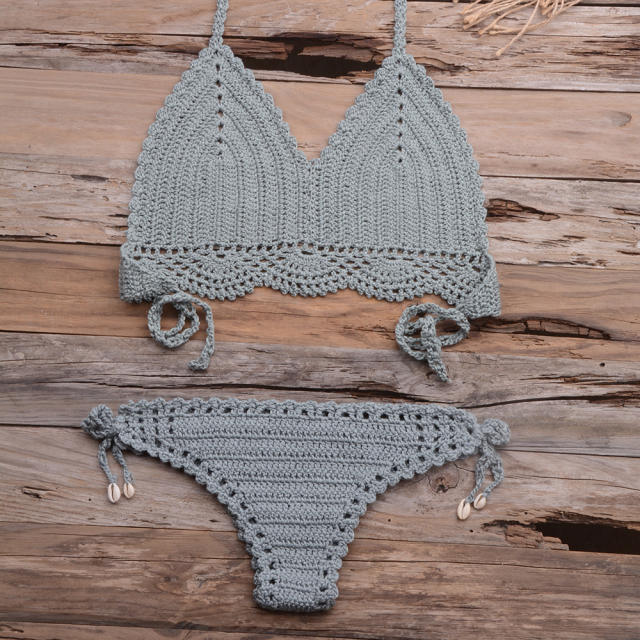 Khaki Crochet Bikini Bra Sets Sexy Beach Wear Women Swimwear PQ3918