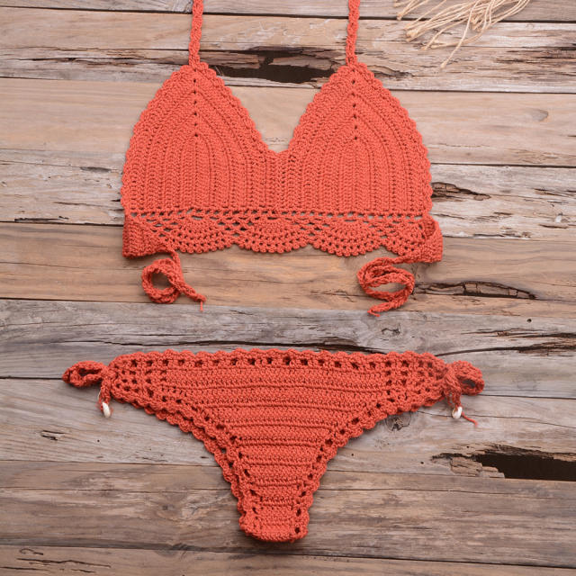 Khaki Crochet Bikini Bra Sets Sexy Beach Wear Women Swimwear PQ3918
