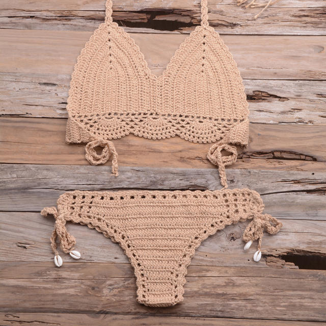 Khaki Crochet Bikini Bra Sets Sexy Beach Wear Women Swimwear PQ3918