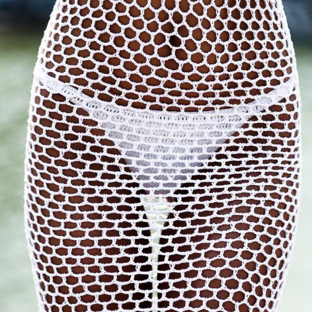 Green Fishnet Beach Dresses For Women Crochet Rushguard Swimwear PQ5930B