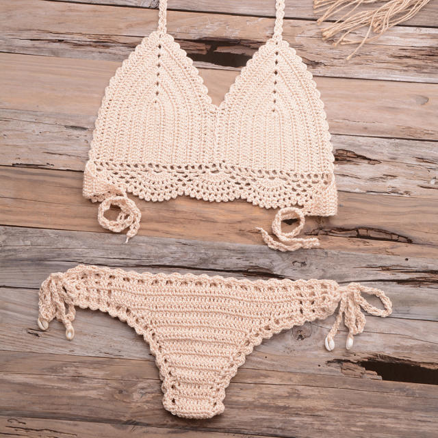 Khaki Crochet Bikini Bra Sets Sexy Beach Wear Women Swimwear PQ3918