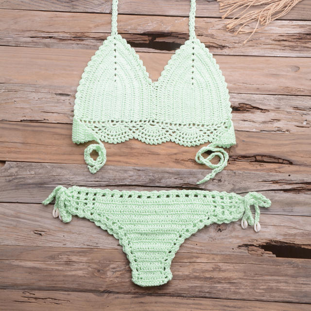 Khaki Crochet Bikini Bra Sets Sexy Beach Wear Women Swimwear PQ3918