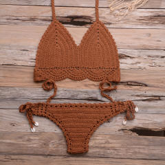 Khaki Crochet Bikini Bra Sets Sexy Beach Wear Women Swimwear PQ3918