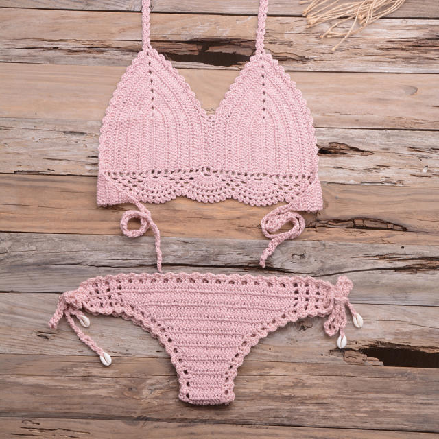Khaki Crochet Bikini Bra Sets Sexy Beach Wear Women Swimwear PQ3918