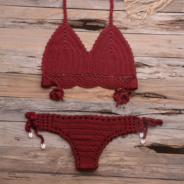 Khaki Crochet Bikini Bra Sets Sexy Beach Wear Women Swimwear PQ3918