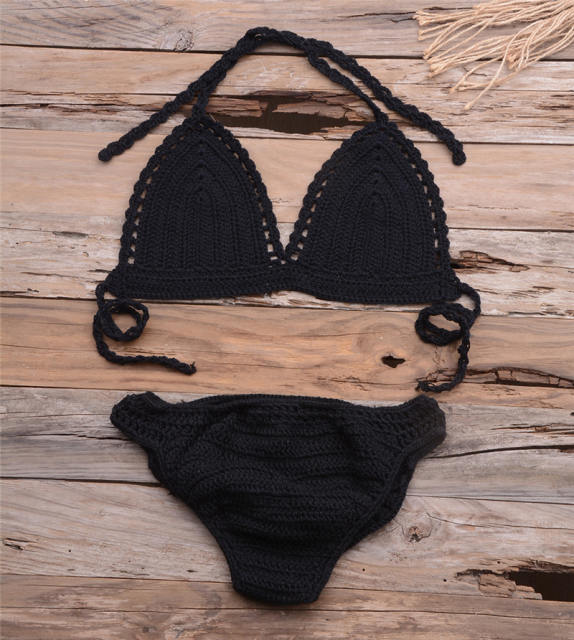 Blue Crochet Bikini Bra with Panties Knit Swimwear Women Beachwear PQ6904B