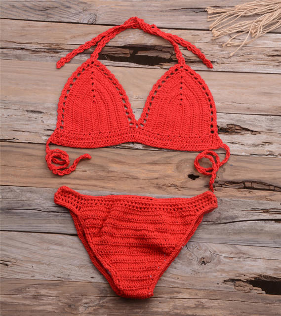 Khaki Crochet Bikini Bra with Panties Knit Swimwear Women Beachwear PQ6904A