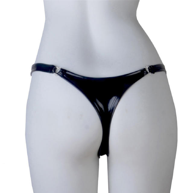 Black Faux Leather Shorts Women Fetish Briefs Erotic Lingerie PQ6812A